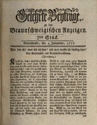 Braunschweigische Anzeigen. Gelehrte Beyträge zu den Braunschweigischen Anzeigen (Braunschweigische Anzeigen) Samstag 4. Januar 1777