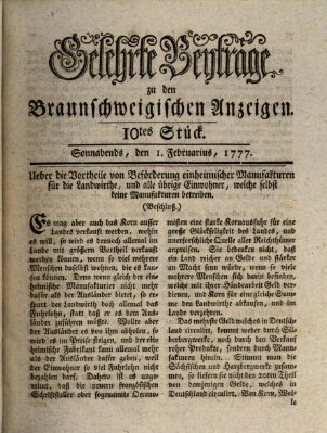 Braunschweigische Anzeigen. Gelehrte Beyträge zu den Braunschweigischen Anzeigen (Braunschweigische Anzeigen) Samstag 1. Februar 1777