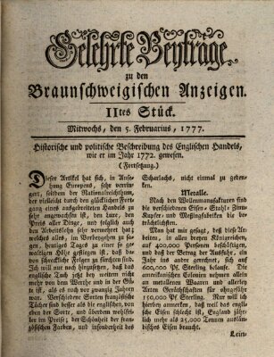 Braunschweigische Anzeigen. Gelehrte Beyträge zu den Braunschweigischen Anzeigen (Braunschweigische Anzeigen) Mittwoch 5. Februar 1777