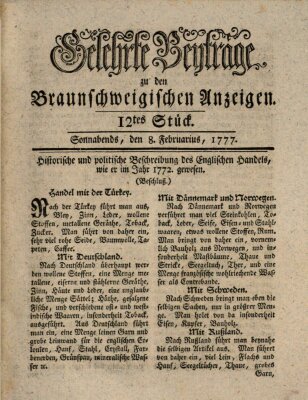 Braunschweigische Anzeigen. Gelehrte Beyträge zu den Braunschweigischen Anzeigen (Braunschweigische Anzeigen) Samstag 8. Februar 1777