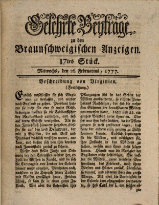 Braunschweigische Anzeigen. Gelehrte Beyträge zu den Braunschweigischen Anzeigen (Braunschweigische Anzeigen) Mittwoch 26. Februar 1777