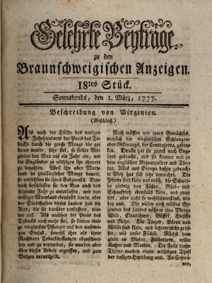 Braunschweigische Anzeigen. Gelehrte Beyträge zu den Braunschweigischen Anzeigen (Braunschweigische Anzeigen) Samstag 1. März 1777