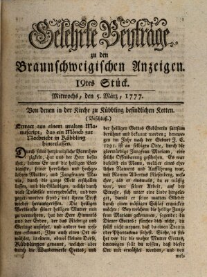 Braunschweigische Anzeigen. Gelehrte Beyträge zu den Braunschweigischen Anzeigen (Braunschweigische Anzeigen) Mittwoch 5. März 1777