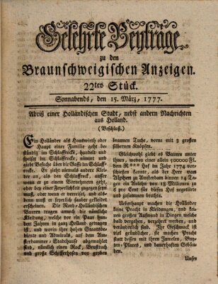 Braunschweigische Anzeigen. Gelehrte Beyträge zu den Braunschweigischen Anzeigen (Braunschweigische Anzeigen) Samstag 15. März 1777