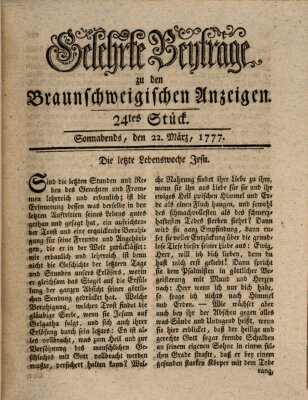 Braunschweigische Anzeigen. Gelehrte Beyträge zu den Braunschweigischen Anzeigen (Braunschweigische Anzeigen) Samstag 22. März 1777