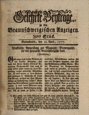 Braunschweigische Anzeigen. Gelehrte Beyträge zu den Braunschweigischen Anzeigen (Braunschweigische Anzeigen) Samstag 12. April 1777