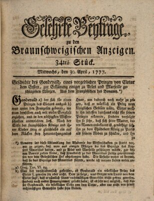 Braunschweigische Anzeigen. Gelehrte Beyträge zu den Braunschweigischen Anzeigen (Braunschweigische Anzeigen) Mittwoch 30. April 1777