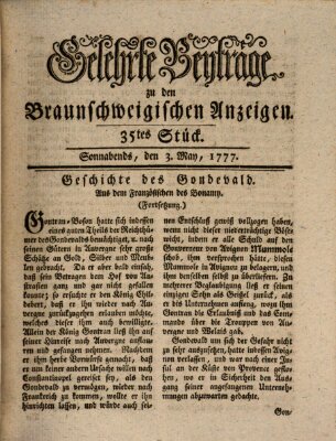 Braunschweigische Anzeigen. Gelehrte Beyträge zu den Braunschweigischen Anzeigen (Braunschweigische Anzeigen) Samstag 3. Mai 1777