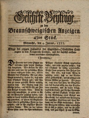 Braunschweigische Anzeigen. Gelehrte Beyträge zu den Braunschweigischen Anzeigen (Braunschweigische Anzeigen) Mittwoch 4. Juni 1777