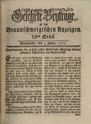 Braunschweigische Anzeigen. Gelehrte Beyträge zu den Braunschweigischen Anzeigen (Braunschweigische Anzeigen) Samstag 5. Juli 1777