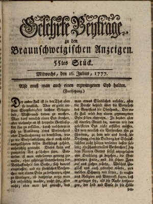 Braunschweigische Anzeigen. Gelehrte Beyträge zu den Braunschweigischen Anzeigen (Braunschweigische Anzeigen) Mittwoch 16. Juli 1777