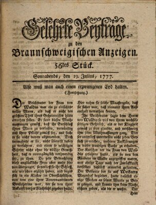 Braunschweigische Anzeigen. Gelehrte Beyträge zu den Braunschweigischen Anzeigen (Braunschweigische Anzeigen) Samstag 19. Juli 1777