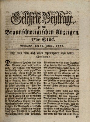 Braunschweigische Anzeigen. Gelehrte Beyträge zu den Braunschweigischen Anzeigen (Braunschweigische Anzeigen) Mittwoch 23. Juli 1777