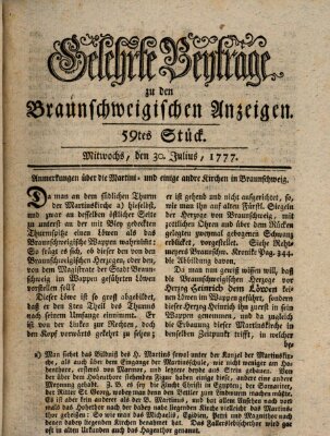 Braunschweigische Anzeigen. Gelehrte Beyträge zu den Braunschweigischen Anzeigen (Braunschweigische Anzeigen) Mittwoch 30. Juli 1777