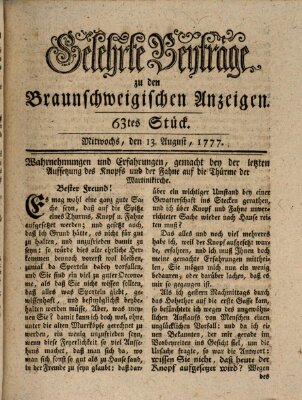 Braunschweigische Anzeigen. Gelehrte Beyträge zu den Braunschweigischen Anzeigen (Braunschweigische Anzeigen) Mittwoch 13. August 1777