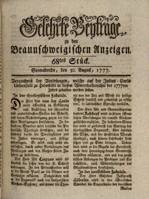 Braunschweigische Anzeigen. Gelehrte Beyträge zu den Braunschweigischen Anzeigen (Braunschweigische Anzeigen) Samstag 30. August 1777