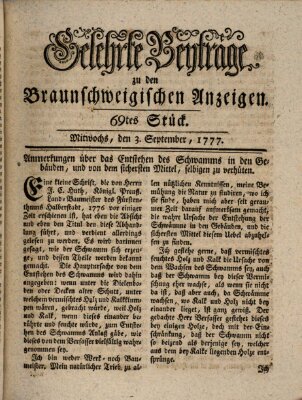 Braunschweigische Anzeigen. Gelehrte Beyträge zu den Braunschweigischen Anzeigen (Braunschweigische Anzeigen) Mittwoch 3. September 1777