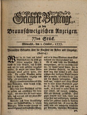 Braunschweigische Anzeigen. Gelehrte Beyträge zu den Braunschweigischen Anzeigen (Braunschweigische Anzeigen) Mittwoch 1. Oktober 1777