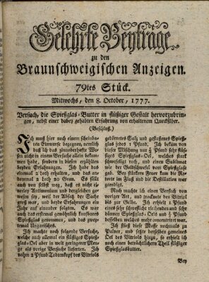 Braunschweigische Anzeigen. Gelehrte Beyträge zu den Braunschweigischen Anzeigen (Braunschweigische Anzeigen) Mittwoch 8. Oktober 1777