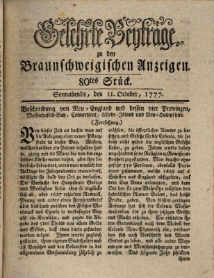 Braunschweigische Anzeigen. Gelehrte Beyträge zu den Braunschweigischen Anzeigen (Braunschweigische Anzeigen) Samstag 11. Oktober 1777