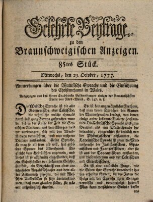 Braunschweigische Anzeigen. Gelehrte Beyträge zu den Braunschweigischen Anzeigen (Braunschweigische Anzeigen) Mittwoch 29. Oktober 1777