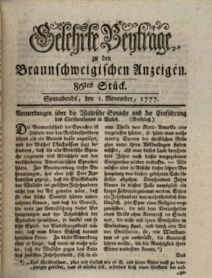 Braunschweigische Anzeigen. Gelehrte Beyträge zu den Braunschweigischen Anzeigen (Braunschweigische Anzeigen) Samstag 1. November 1777