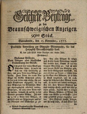 Braunschweigische Anzeigen. Gelehrte Beyträge zu den Braunschweigischen Anzeigen (Braunschweigische Anzeigen) Samstag 15. November 1777