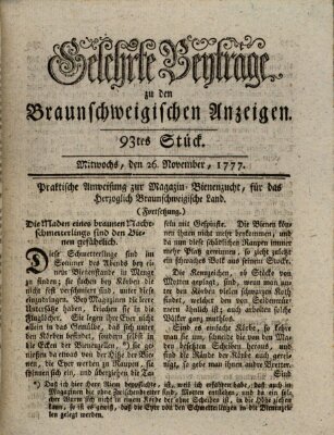 Braunschweigische Anzeigen. Gelehrte Beyträge zu den Braunschweigischen Anzeigen (Braunschweigische Anzeigen) Mittwoch 26. November 1777