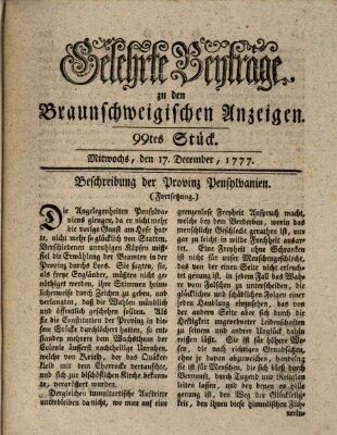 Braunschweigische Anzeigen. Gelehrte Beyträge zu den Braunschweigischen Anzeigen (Braunschweigische Anzeigen) Mittwoch 17. Dezember 1777