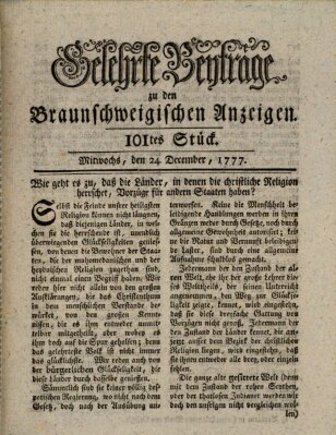 Braunschweigische Anzeigen. Gelehrte Beyträge zu den Braunschweigischen Anzeigen (Braunschweigische Anzeigen) Mittwoch 24. Dezember 1777