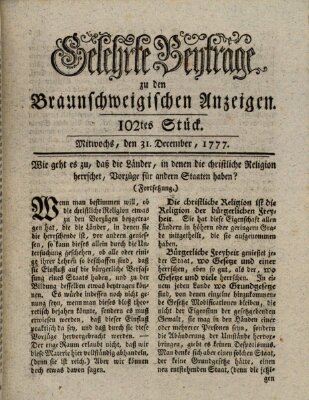 Braunschweigische Anzeigen. Gelehrte Beyträge zu den Braunschweigischen Anzeigen (Braunschweigische Anzeigen) Mittwoch 31. Dezember 1777