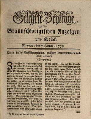 Braunschweigische Anzeigen. Gelehrte Beyträge zu den Braunschweigischen Anzeigen (Braunschweigische Anzeigen) Mittwoch 7. Januar 1778