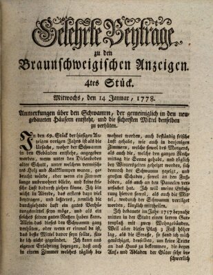 Braunschweigische Anzeigen. Gelehrte Beyträge zu den Braunschweigischen Anzeigen (Braunschweigische Anzeigen) Mittwoch 14. Januar 1778