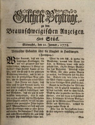 Braunschweigische Anzeigen. Gelehrte Beyträge zu den Braunschweigischen Anzeigen (Braunschweigische Anzeigen) Mittwoch 21. Januar 1778