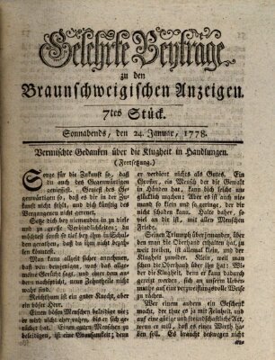 Braunschweigische Anzeigen. Gelehrte Beyträge zu den Braunschweigischen Anzeigen (Braunschweigische Anzeigen) Samstag 24. Januar 1778