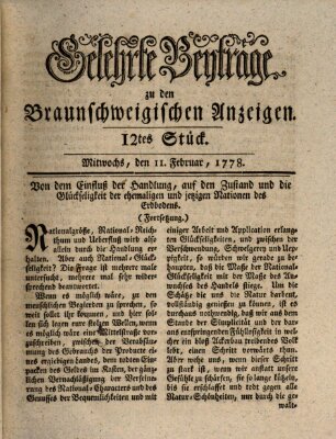 Braunschweigische Anzeigen. Gelehrte Beyträge zu den Braunschweigischen Anzeigen (Braunschweigische Anzeigen) Mittwoch 11. Februar 1778