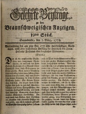 Braunschweigische Anzeigen. Gelehrte Beyträge zu den Braunschweigischen Anzeigen (Braunschweigische Anzeigen) Samstag 7. März 1778