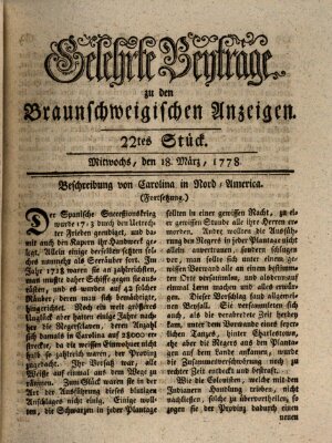 Braunschweigische Anzeigen. Gelehrte Beyträge zu den Braunschweigischen Anzeigen (Braunschweigische Anzeigen) Mittwoch 18. März 1778