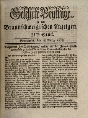 Braunschweigische Anzeigen. Gelehrte Beyträge zu den Braunschweigischen Anzeigen (Braunschweigische Anzeigen) Samstag 28. März 1778