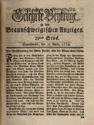 Braunschweigische Anzeigen. Gelehrte Beyträge zu den Braunschweigischen Anzeigen (Braunschweigische Anzeigen) Samstag 11. April 1778