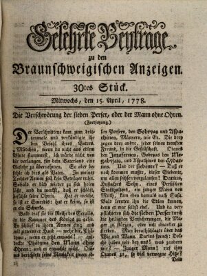 Braunschweigische Anzeigen. Gelehrte Beyträge zu den Braunschweigischen Anzeigen (Braunschweigische Anzeigen) Mittwoch 15. April 1778