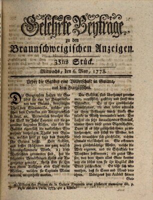 Braunschweigische Anzeigen. Gelehrte Beyträge zu den Braunschweigischen Anzeigen (Braunschweigische Anzeigen) Mittwoch 6. Mai 1778