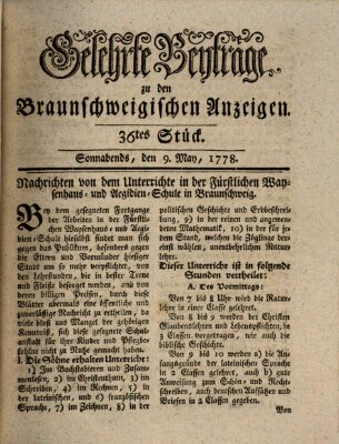 Braunschweigische Anzeigen. Gelehrte Beyträge zu den Braunschweigischen Anzeigen (Braunschweigische Anzeigen) Samstag 9. Mai 1778