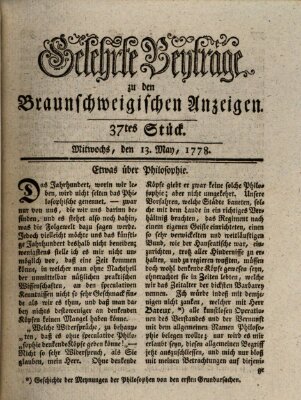 Braunschweigische Anzeigen. Gelehrte Beyträge zu den Braunschweigischen Anzeigen (Braunschweigische Anzeigen) Mittwoch 13. Mai 1778