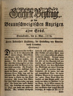 Braunschweigische Anzeigen. Gelehrte Beyträge zu den Braunschweigischen Anzeigen (Braunschweigische Anzeigen) Samstag 30. Mai 1778