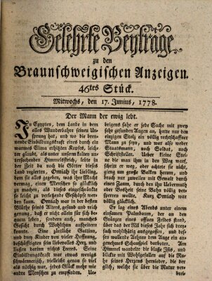 Braunschweigische Anzeigen. Gelehrte Beyträge zu den Braunschweigischen Anzeigen (Braunschweigische Anzeigen) Mittwoch 17. Juni 1778