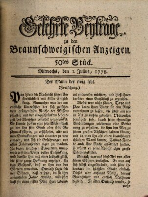 Braunschweigische Anzeigen. Gelehrte Beyträge zu den Braunschweigischen Anzeigen (Braunschweigische Anzeigen) Mittwoch 1. Juli 1778