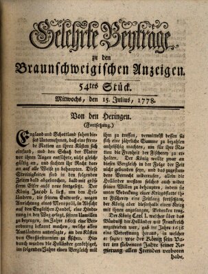 Braunschweigische Anzeigen. Gelehrte Beyträge zu den Braunschweigischen Anzeigen (Braunschweigische Anzeigen) Mittwoch 15. Juli 1778