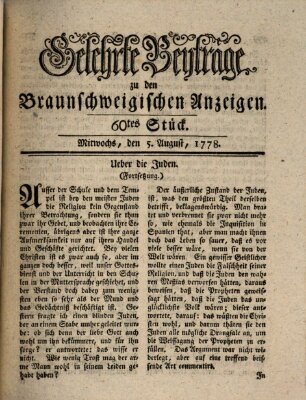 Braunschweigische Anzeigen. Gelehrte Beyträge zu den Braunschweigischen Anzeigen (Braunschweigische Anzeigen) Mittwoch 5. August 1778