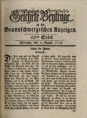 Braunschweigische Anzeigen. Gelehrte Beyträge zu den Braunschweigischen Anzeigen (Braunschweigische Anzeigen) Mittwoch 12. August 1778